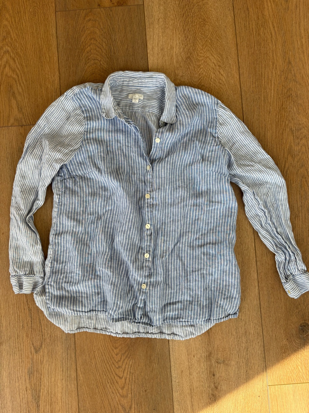 J. Jill Blue and White Striped Linen Button-Down Shirt